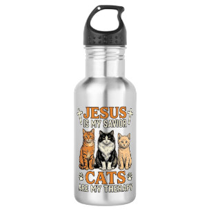 Jesus und Katzen sind meine Therapie Vintage Katze Edelstahlflasche