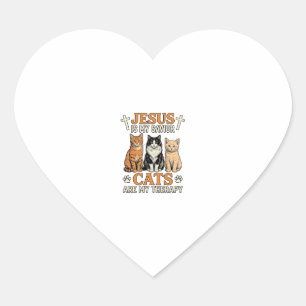 Jesus und Katzen sind meine Therapie Vintage-Katze Herz-Aufkleber