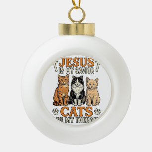 Jesus und Katzen sind meine Therapie Vintage-Katze Keramik Kugel-Ornament