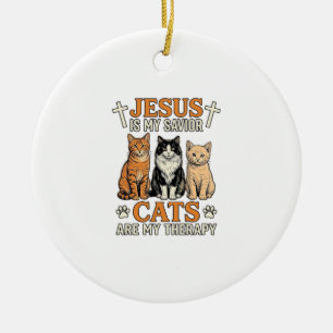 Jesus und Katzen sind meine Therapie Vintage-Katze Keramik Ornament