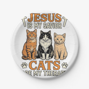 Jesus und Katzen sind meine Therapie Vintage Katze Pappteller