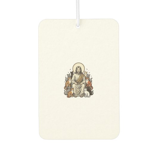 Jesus und Katzen Vintage Autolufterfrischer (Vorderseite)