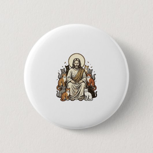 Jesus und Katzen Vintage Button (Vorderseite)