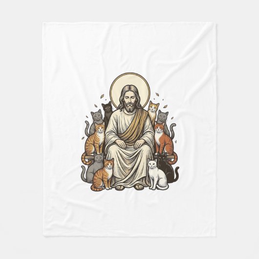 Jesus und Katzen Vintage Fleecedecke (Vorderseite)