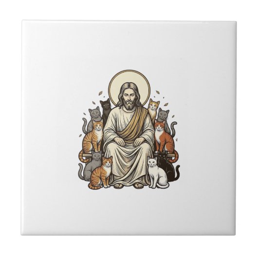 Jesus und Katzen Vintage Fliese (Vorderseite)