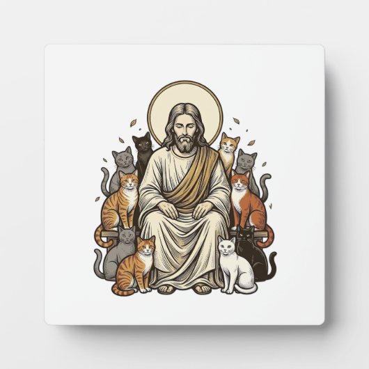 Jesus und Katzen Vintage Fotoplatte (Vorderseite)