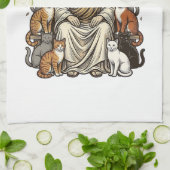 Jesus und Katzen Vintage Geschirrtuch (Gefaltet)