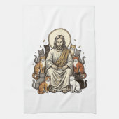 Jesus und Katzen Vintage Geschirrtuch (Vertikal)
