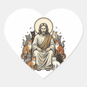 Jesus und Katzen Vintage Herz-Aufkleber