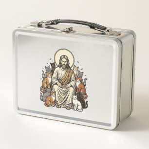 Jesus und Katzen Vintage Metall Brotdose