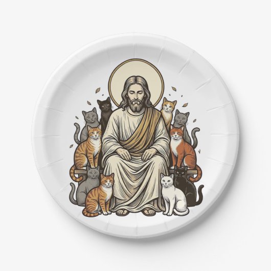 Jesus und Katzen Vintage Pappteller (Vorderseite)