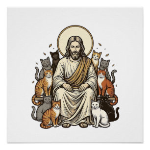 Jesus und Katzen Vintage Poster