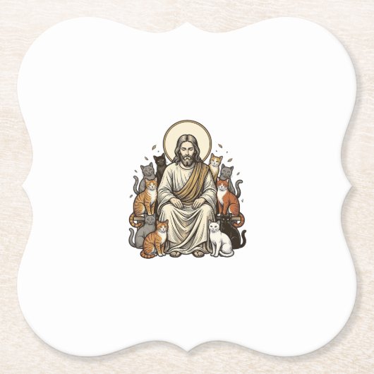Jesus und Katzen Vintage Untersetzer (Vorderseite)