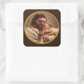 Jesus und Kind Quadratischer Aufkleber (Tasche)