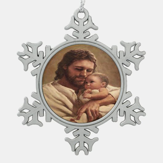 Jesus und Kind Schneeflocken Zinn-Ornament (Vorderseite)