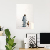 Jesus und kleiner Junge – Kontemplative Aquarellma Poster (Heimbüro)