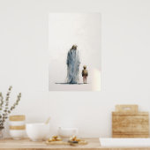Jesus und kleiner Junge – Kontemplative Aquarellma Poster (Küche)