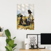 Jesus und kleiner Junge unterhalten sich im Feld D Poster (Heimbüro)