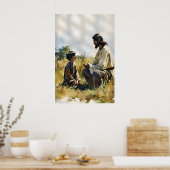 Jesus und kleiner Junge unterhalten sich im Feld D Poster (Küche)