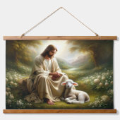 Jesus und Lamb Wandteppich Mit Holzrahmen (Vorne)