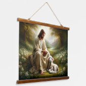 Jesus und Lamb Wandteppich Mit Holzrahmen (Gewinkelt)