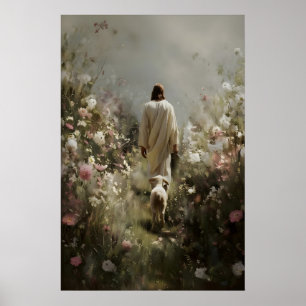 Jesus und Lamm Christliche Wandkunst Moderner Druc Poster
