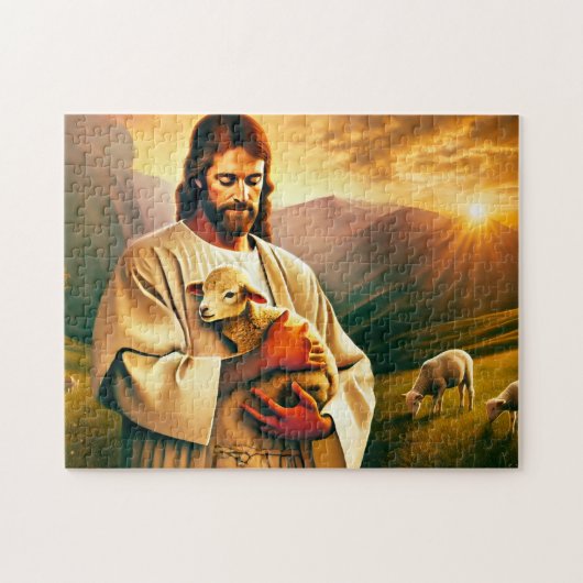 Jesus und Lamm Christlicher Göttlicher Trost Puzzle (Horizontal)