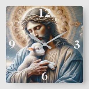Jesus und Lamm Quadratische Wanduhr