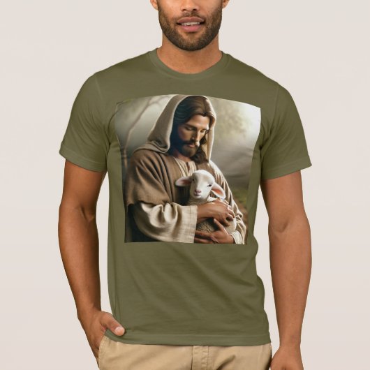 JESUS UND LÄMMCHEN CHRISTLICHES T-SHIRT (Vorderseite)
