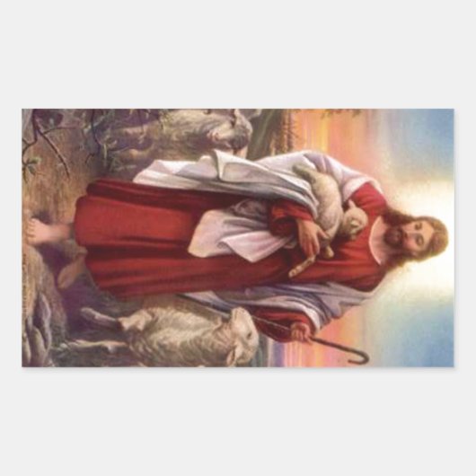 Jesus und Lämmer Rechteckiger Aufkleber (Vorderseite)