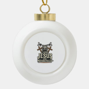 Jesus und Motorräder Vintage-Christen-Biker-Design Keramik Kugel-Ornament