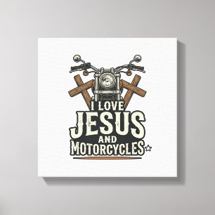 Jesus und Motorräder Vintage christlicher Biker-En Leinwanddruck