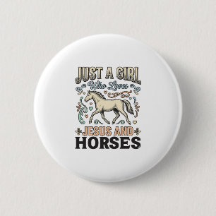 Jesus Und Pferde Mädchen Vintage Pferd Glaube Shir Button