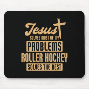 Jesus und Rollhockey lösen Probleme lustig  Mousepad