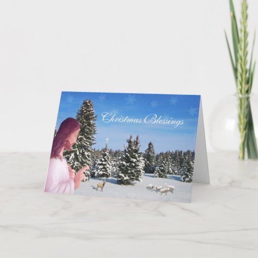 Jesus und Schafe Feiertagskarte (Vorderseite)