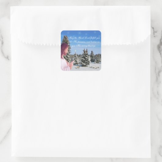 Jesus und Schafe Quadratischer Aufkleber (Tasche)