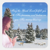 Jesus und Schafe Quadratischer Aufkleber (Vorderseite)