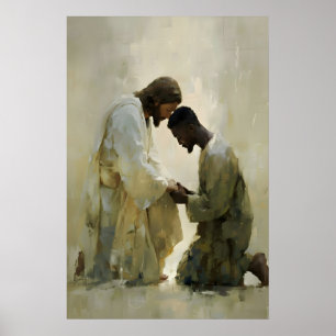 Jesus und Schwarzer Mann beten Modern Christian Dr Poster