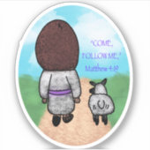 Jesus und seine Schafe mit Hintergrund Aufkleber (Vorderseite)