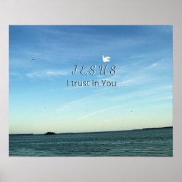 Jesus und Taube in ruhiger Himmelsszene Poster