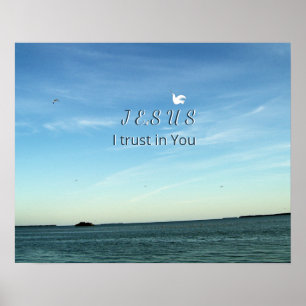 Jesus und Taube in ruhiger Himmelsszene Poster