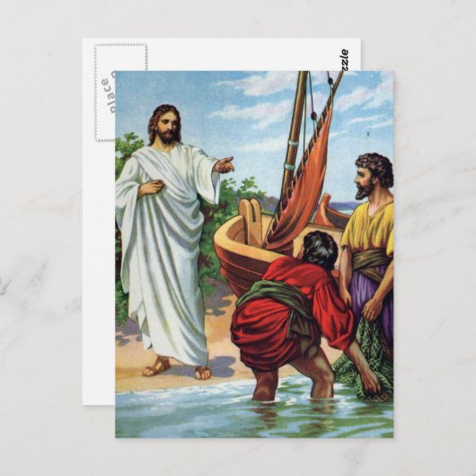 Jesus und vier Fischer Postkarte (Vorne/Hinten)