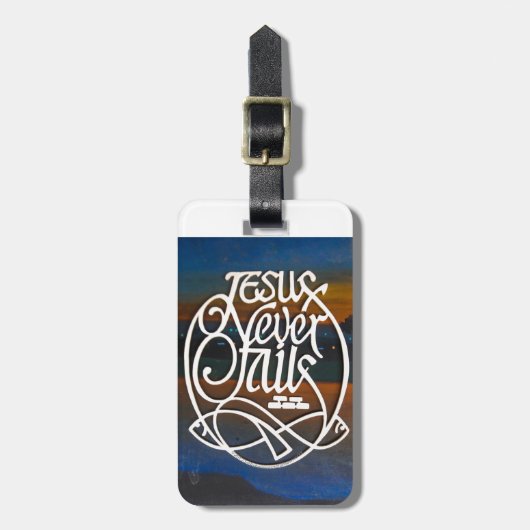 "JESUS versage nie. Sei glücklich" Gepäckanhänger (Vorderseite vertikal)