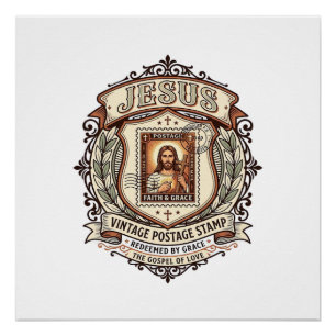 Jesus Vintage-Postbriefmarke Jesus Vintage-Postbri Poster
