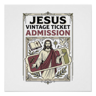 Jesus Vintage Ticket Eintritt Jesus Vintage Ticke Poster