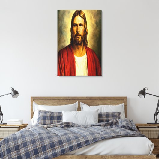 Jesus Vintage weiß und rot Outfit verschwommen Leinwanddruck (Insitu (Schlafzimmer))
