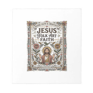 Jesus Volkskunst Glaube Jesus Volkskunst Christlic Notizblock