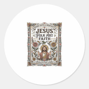 Jesus Volkskunst Glaube Jesus Volkskunst Christlic Runder Aufkleber
