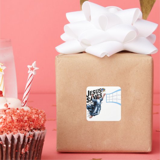 Jesus Volleyball Rette Funny Christlich Faith Quadratischer Aufkleber (Party)