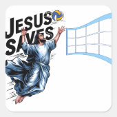 Jesus Volleyball Rette Funny Christlich Faith Quadratischer Aufkleber (Vorderseite)